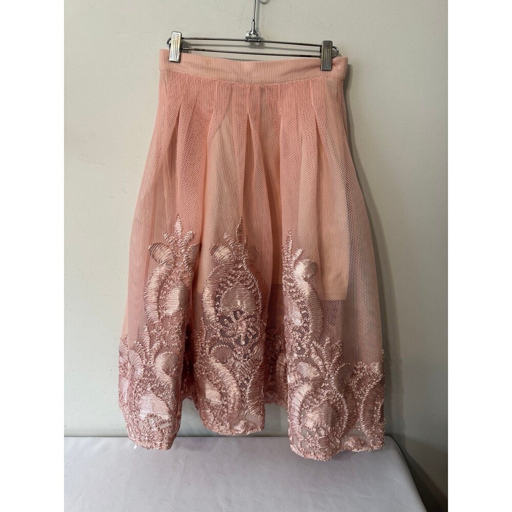 L'ATISTE BY AMY PINK FLORAL LACE SHEERED EMBROIDERED FUNKY SKIRT small NWT